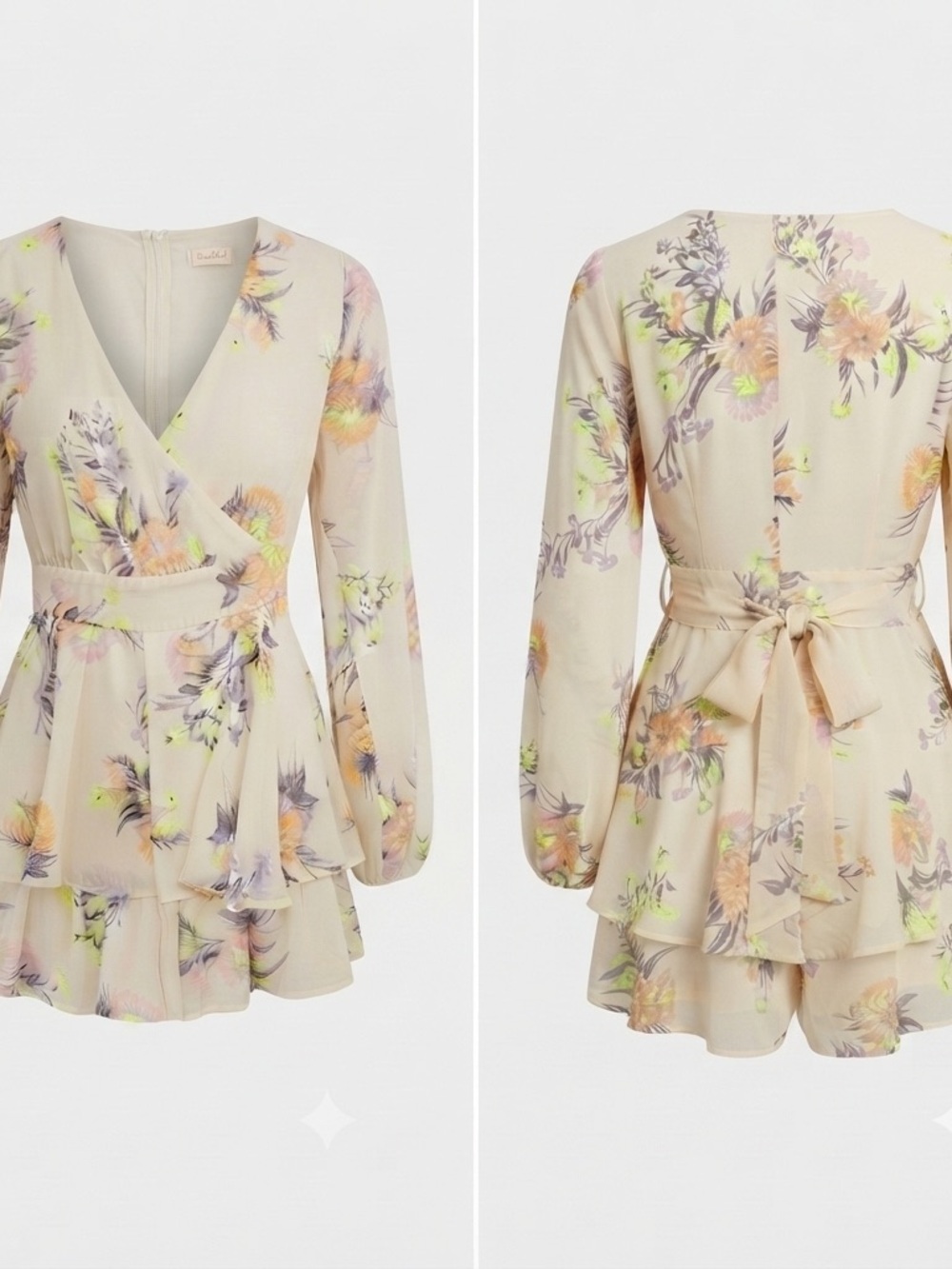Altar’d State Alma Floral Romper Dress Long Sleeve Tiered Ruffle Faux Wrap